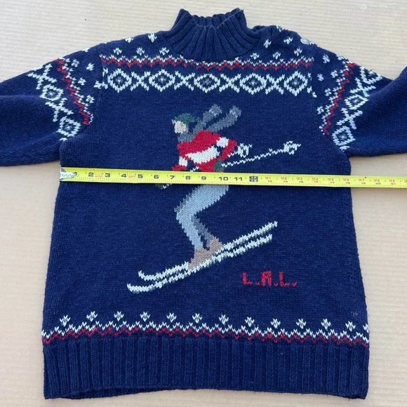 Ralph Lauren Vintage Hand Knit Ski Sweater Petite P/P Navy Winter Wool Blend - Picture 4 of 5